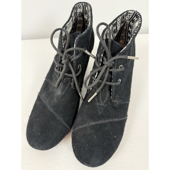 Toms Women's Suede Wedge Booties Black Kala Size 9 Ankle Height - Picture 3 of 13